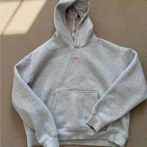 LIGHT GREY AND PINK BOW HOODIE
